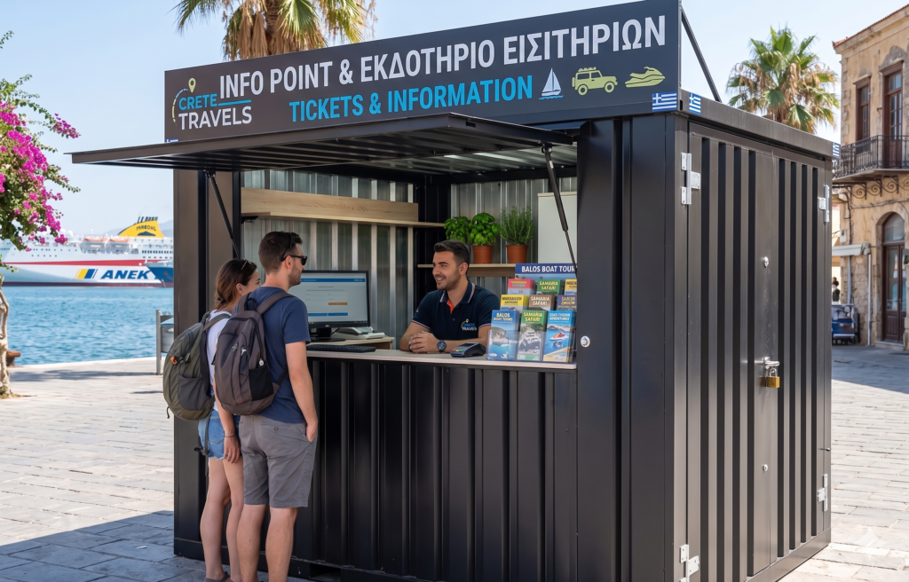 Κιόσκι κοντέινερ chania container στην Κρήτη.