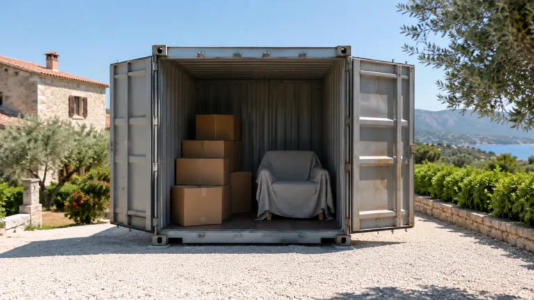 Storage container with moving boxes in Chania, Crete